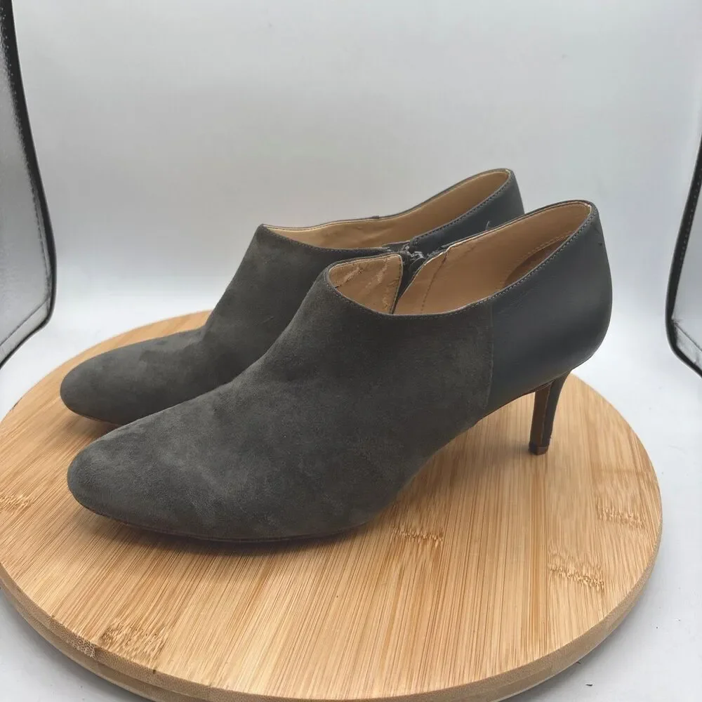 Miss Albright Anthropologie Two-Tone Gray Suede Leather Heel Bootie 8.5 Zip USA